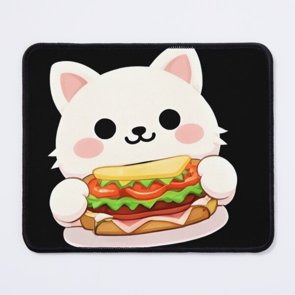 Item preview, Kawaii White Cat Eating Deli Sub Sandwich - Cute Chibi Kitty Burger designed and sold by Trendora90.