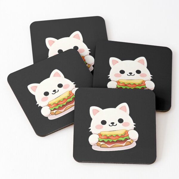 Item preview, Kawaii White Cat Eating Deli Sub Sandwich - Cute Chibi Kitty Burger designed and sold by Trendora90.