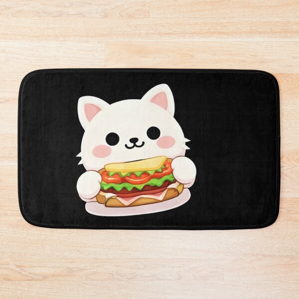 Item preview, Kawaii White Cat Eating Deli Sub Sandwich - Cute Chibi Kitty Burger designed and sold by Trendora90.