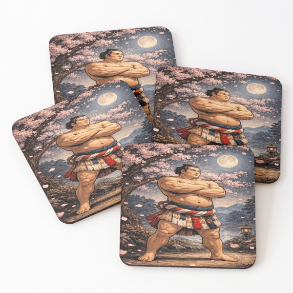 Item preview, Sumo Warrior Serenity: Cherry Blossom Moonlit Ukiyo-e Art designed and sold by ArtFreshStudio.