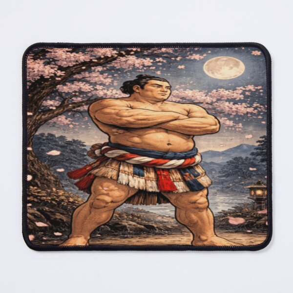 Item preview, Sumo Warrior Serenity: Cherry Blossom Moonlit Ukiyo-e Art designed and sold by ArtFreshStudio.