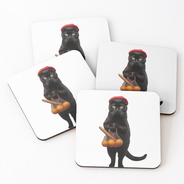 Item preview, Funny Black Cat with French Beret & Baguette - Parisian Chic Aesthetic Art designed and sold by Timastorart.