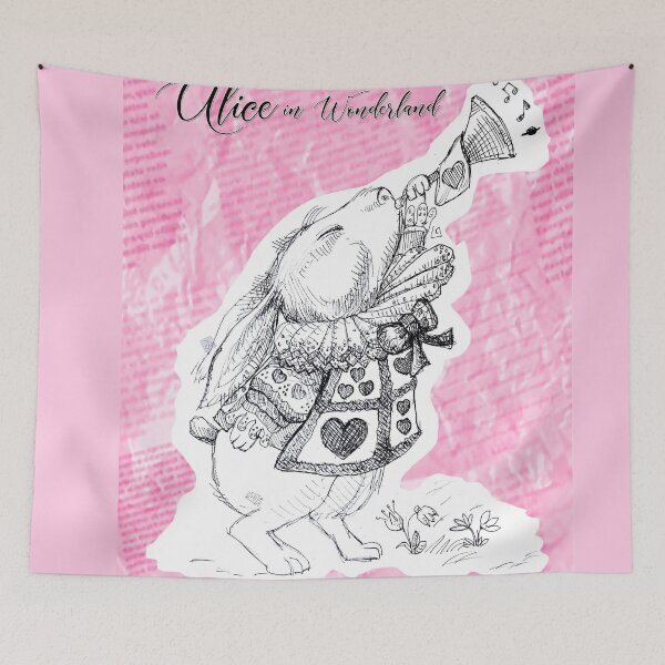Item preview, Alice in Wonderland - White Rabbit Dressed in Hearts, Blowing Trumpet (ink drawing by ACCI) designed and sold by VanyssaGraphics.