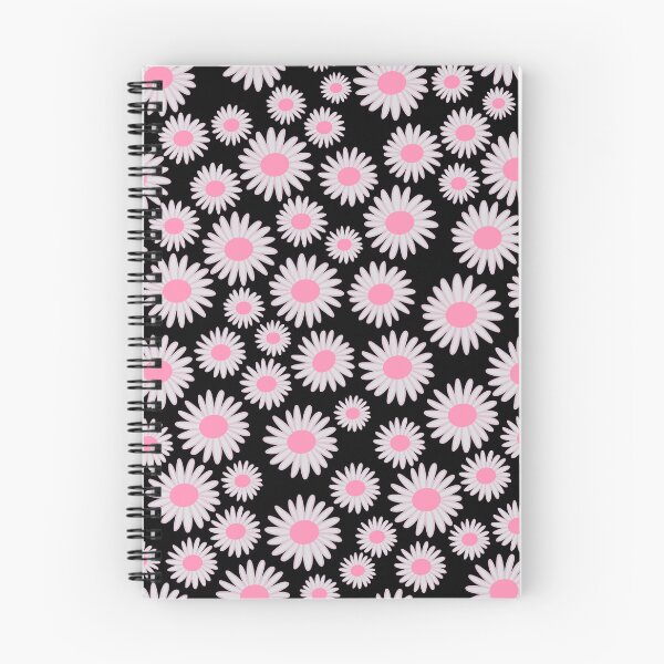 Artikelvorschau, Rosa und weiße Gänseblümchen auf schwarzem Grund entworfen und verkauft von SuperFloofRes.