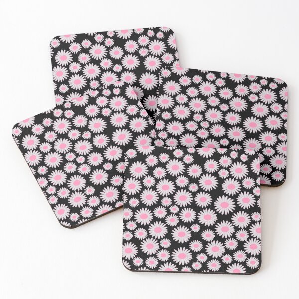 Item preview, Margaritas rosas y blancas sobre fondo negro. designed and sold by SuperFloofRes.
