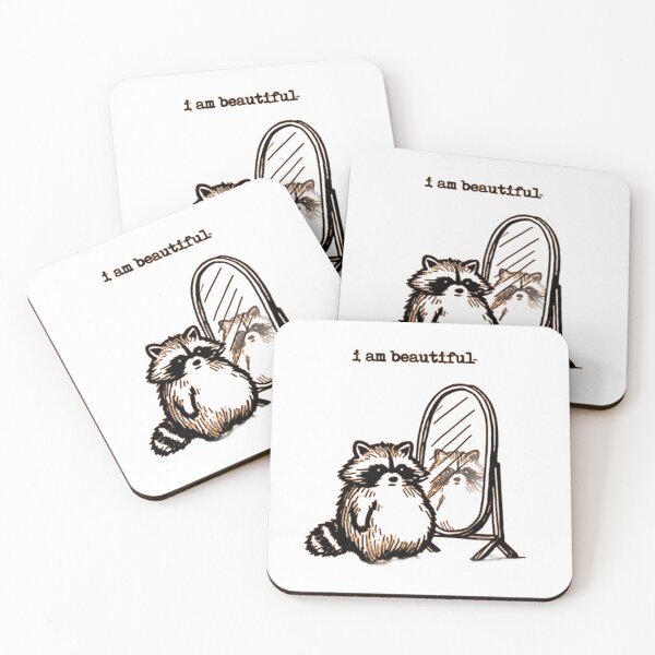 Item preview, I Am Beautiful Raccoon Mirror Sticker - Wholesome Trash Panda designed and sold by JossDesign15.