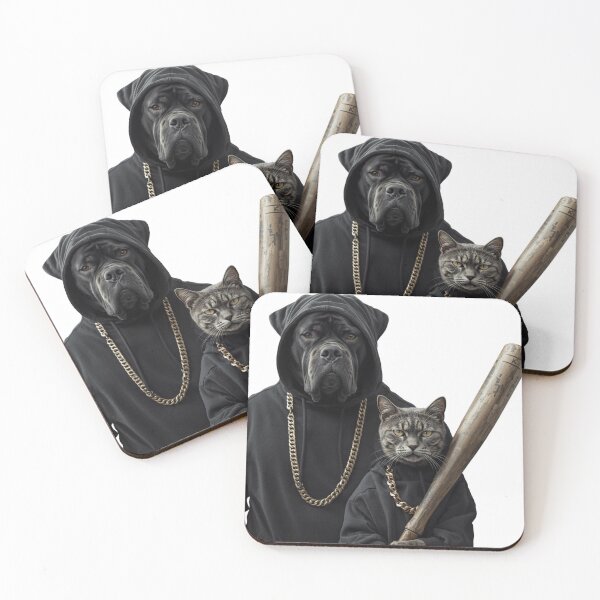 Item preview, Gangsta Dog and Cat in Black Hoodies - Funny Urban Thug Life Art designed and sold by Timastorart.