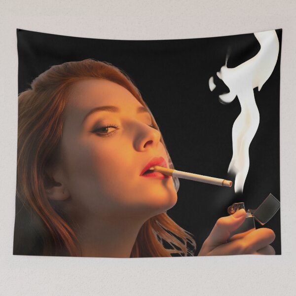 Item preview, Glamorous Woman Lighting Cigarette Cinematic Smoke Portrait. designed and sold by Spark2Seduction.