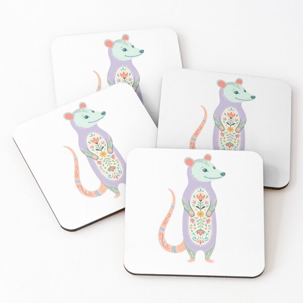 Item preview, Standing Floral Folk Art Opossum – Scandinavian Folk Art by heidiannemorris © designed and sold by FOLK ART FUSION by heidiannemorris.