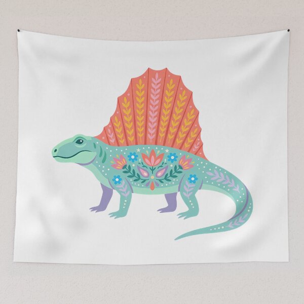Item preview, Floral Folk Art Dimetrodon – Scandinavian Folk Art by heidiannemorris © designed and sold by FOLK ART FUSION by heidiannemorris.