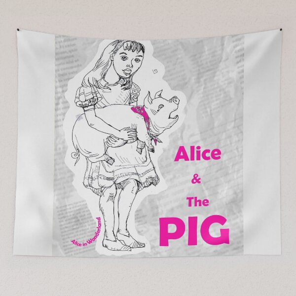 Item preview, Alice in Wonderland - Alice and The Pig (ink drawing by ACCI) designed and sold by VanyssaGraphics.