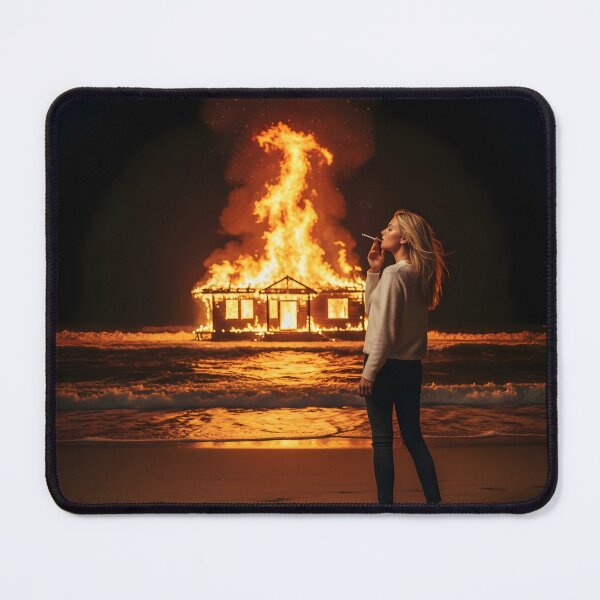 Item preview, Calm in Chaos Woman Watching Burning Beach House Night. designed and sold by Spark2Seduction.