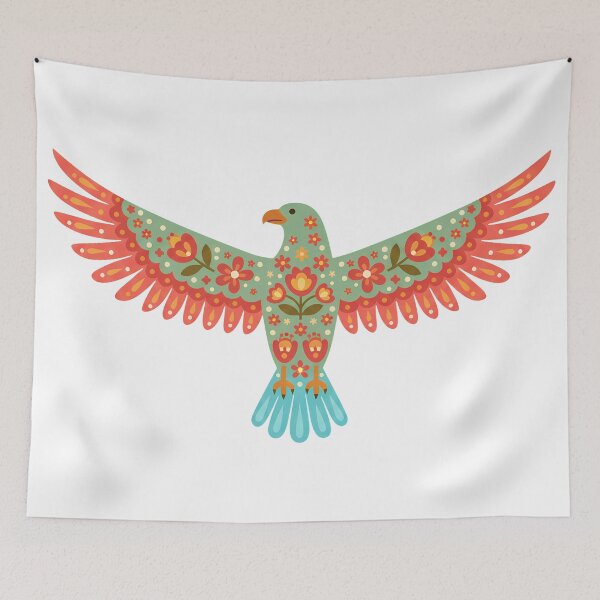 Item preview, Floral Folk Art Golden Eagle with Wings Extended – Scandinavian Folk Art by heidiannemorris © designed and sold by FOLK ART FUSION by heidiannemorris.