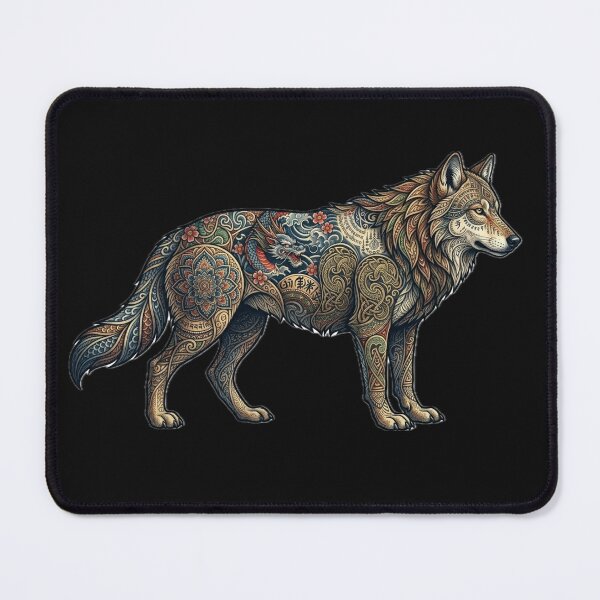 Item preview, World Heritage Wolf - Intricate Multi-Cultural Tattoo Spirit designed and sold by EARTH PEOPLE.
