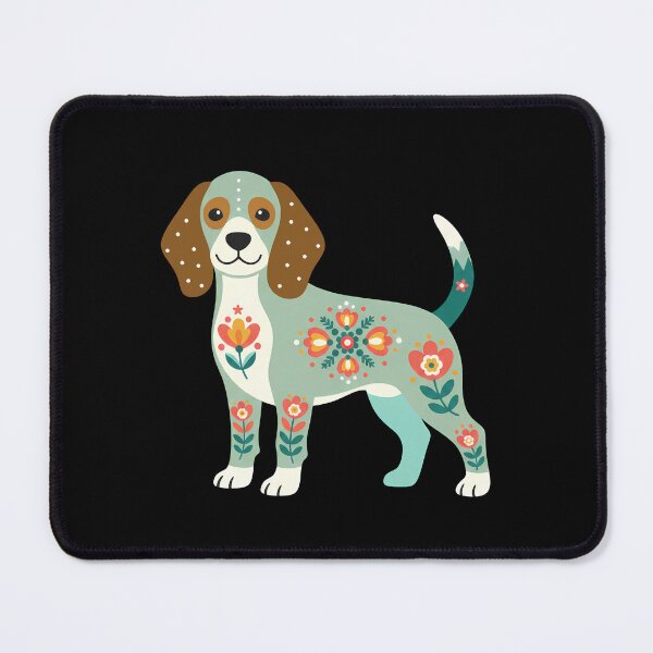 Item preview, Floral Folk Art Beagle Puppy Dog – Scandinavian Folk Art by heidiannemorris © designed and sold by FOLK ART FUSION by heidiannemorris.