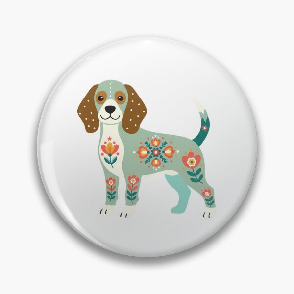 Item preview, Floral Folk Art Beagle Puppy Dog – Scandinavian Folk Art by heidiannemorris © designed and sold by FOLK ART FUSION.