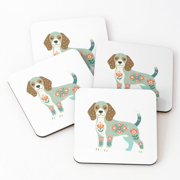 Item preview, Floral Folk Art Beagle Puppy Dog – Scandinavian Folk Art by heidiannemorris © designed and sold by FOLK ART FUSION by heidiannemorris.