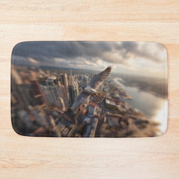 Item preview, A Peregrine Falcon mid-dive over a city skyline, Birds in Motion designed and sold by CDC40.