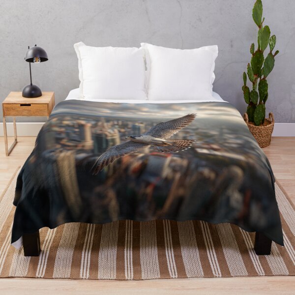 Item preview, A Peregrine Falcon mid-dive over a city skyline, Birds in Motion designed and sold by CDC40.