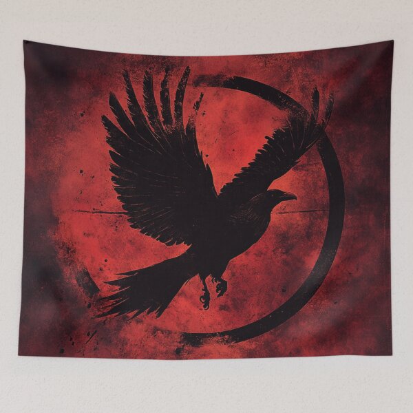 Item preview, Black Ancient Flying Raven Emblem On Red Background designed and sold by GrinGalore.