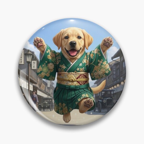 Item preview, Vintage Kimono Labrador: Joyful Green Stroll in Old Japan designed and sold by TORAKICHIYA.