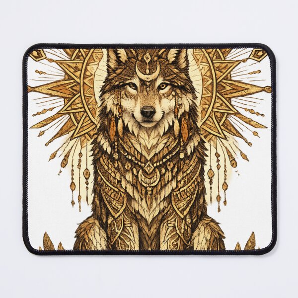 Item preview, Boho Tribal Wolf with Radiant Sun Geometric Line Art designed and sold by rajasekhark.