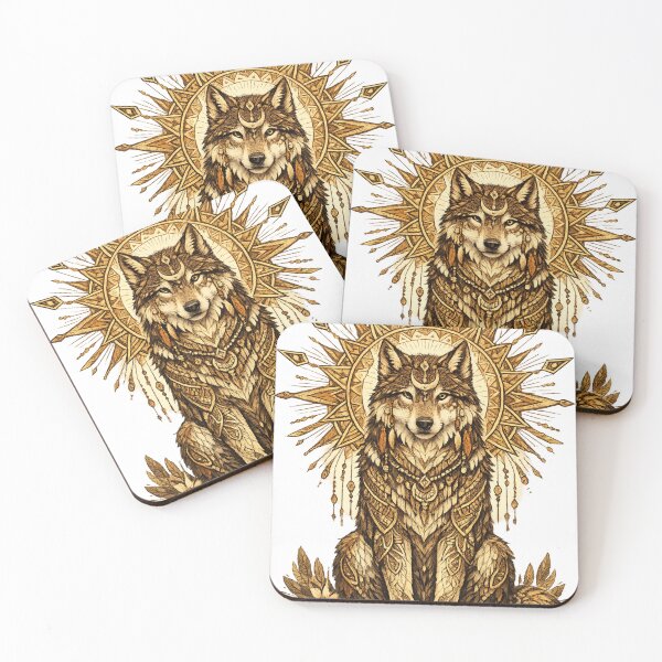 Item preview, Boho Tribal Wolf with Radiant Sun Geometric Line Art designed and sold by rajasekhark.