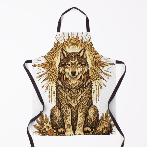 Item preview, Boho Tribal Wolf with Radiant Sun Geometric Line Art designed and sold by rajasekhark.