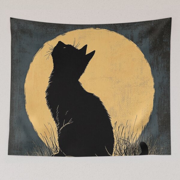 Item preview, Black Cat Silhouette Behind The Moon On The Hill designed and sold by GrinGalore.