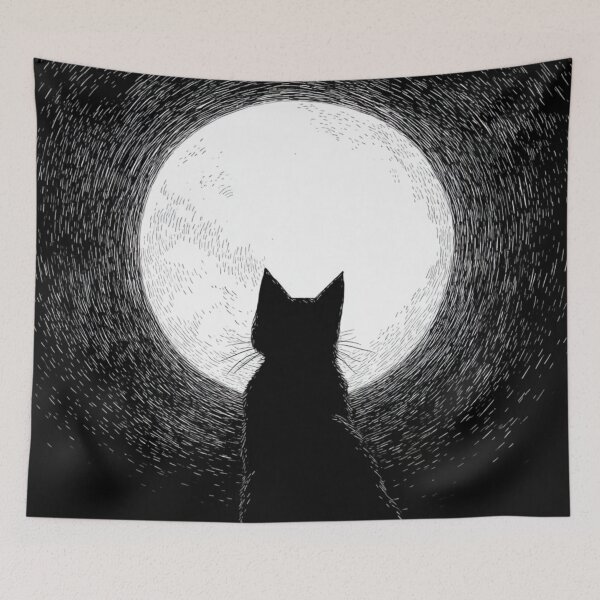 Item preview, Black Cat Silhouette Behind The Moonlight designed and sold by GrinGalore.