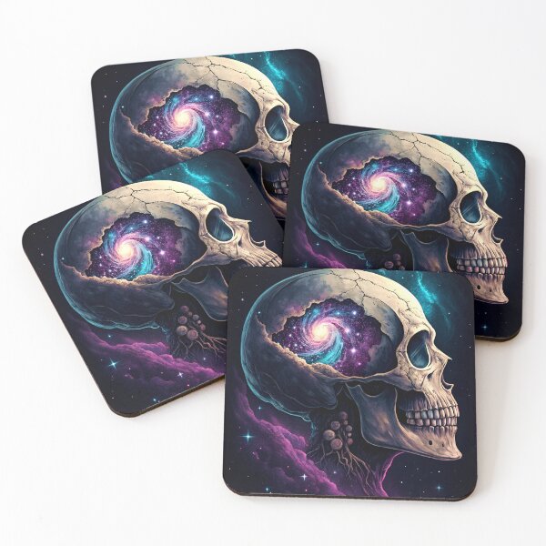 Item preview, Cosmic Galaxy Skull Dark Aesthetic – Neon Space Skull Art Sticker & T-Shirt Design designed and sold by Studio Atharv.