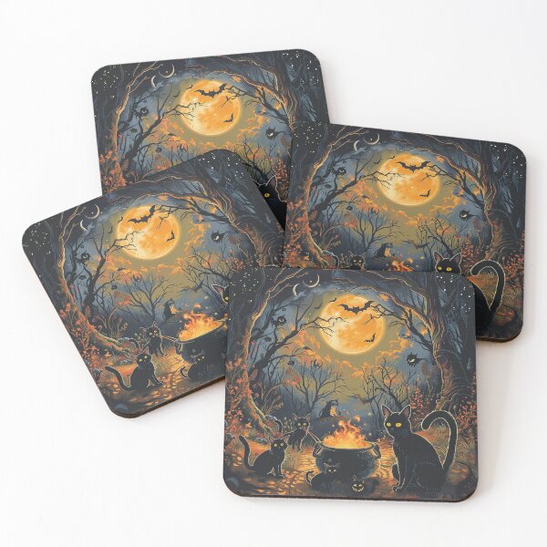 Item preview,  Autumn Dark Forest Halloween Scene Black Cats Occult designed and sold by GrinGalore.