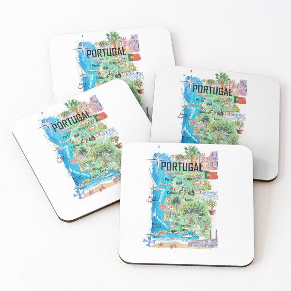 Item preview, Portugal Illustrated Map Travel Art with Touristic Highlights designed and sold by artshop77.