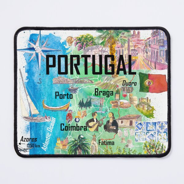 Item preview, Portugal Illustrated Map Travel Art with Touristic Highlights designed and sold by artshop77.