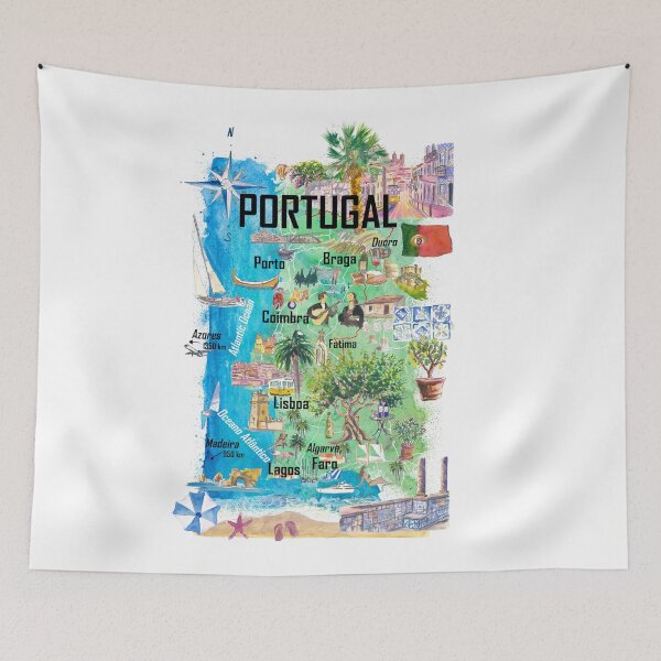 Item preview, Portugal Illustrated Map Travel Art with Touristic Highlights designed and sold by artshop77.