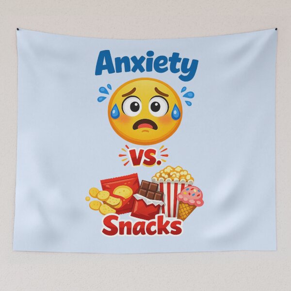 Item preview, Anxiety vs Snacks Funny Comfort Food Battle | Cute Snack Humor Illustration designed and sold by PopCulturePixel.