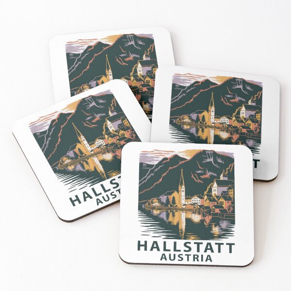 Item preview, Hallstatt Austria Sunset Travel Sticker Linocut Style designed and sold by pod24.