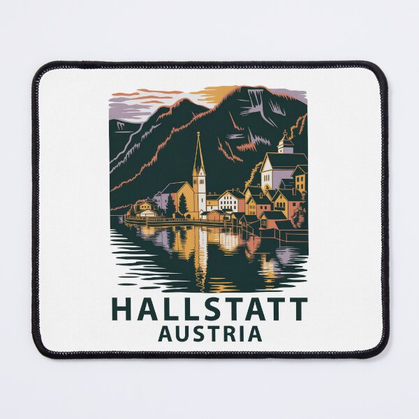 Item preview, Hallstatt Austria Sunset Travel Sticker Linocut Style designed and sold by pod24.