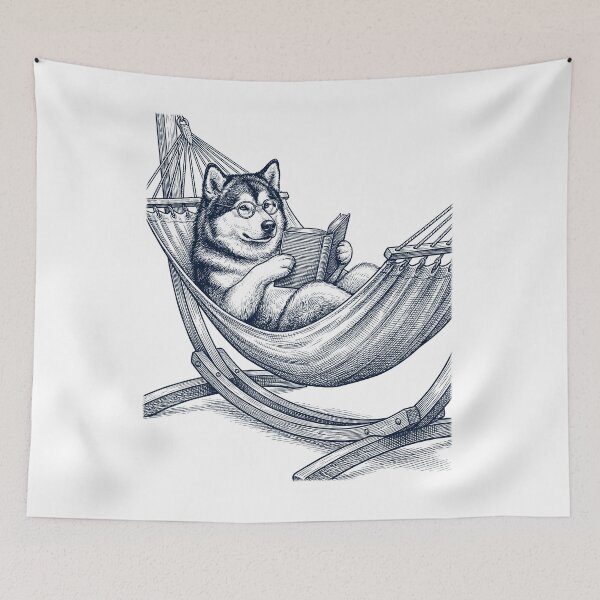 Item preview, Vintage Alaskan Malamute Reading Book Summer Hammock Dog Lover designed and sold by DoodleTortle.