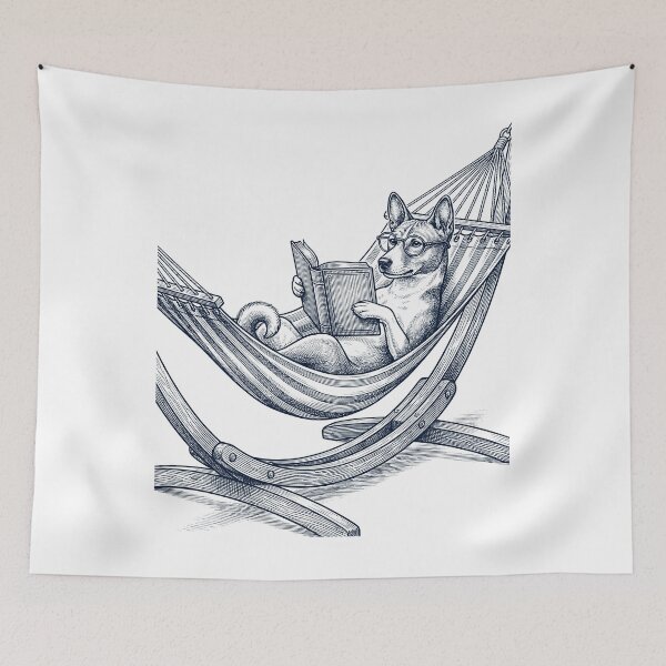 Item preview, Vintage Basenji Reading Book Summer Hammock Dog Lover designed and sold by DoodleTortle.