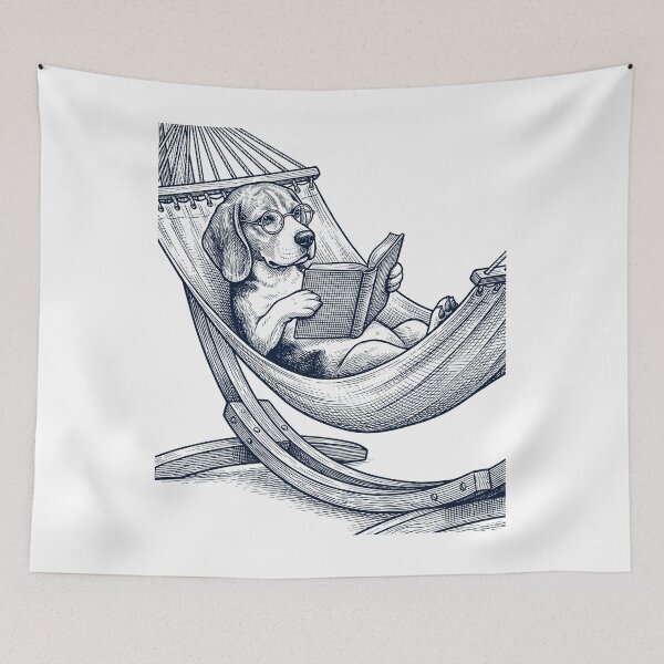 Item preview, Vintage Beagle Reading Book Summer Hammock Dog Lover designed and sold by DoodleTortle.