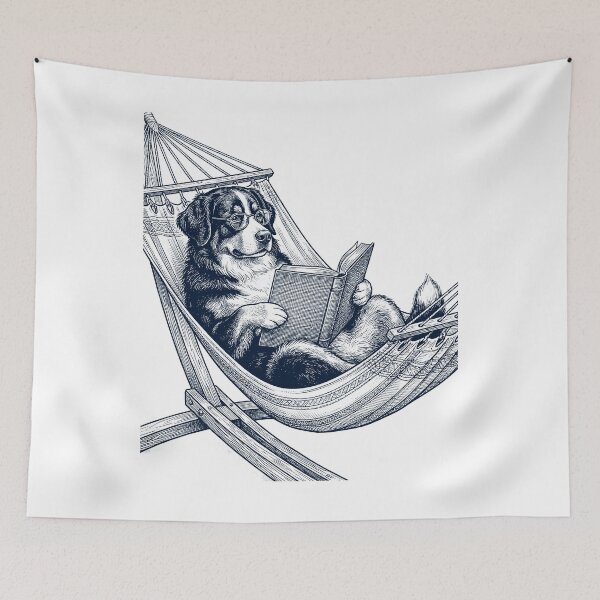 Item preview, Vintage Bernese Mountain Dog Reading Book Summer Hammock Dog Lover designed and sold by DoodleTortle.
