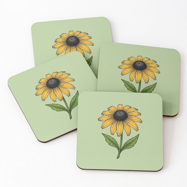 Item preview, Black Eyed Susan, woodcut style, yellow designed and sold by S-M-P-A.