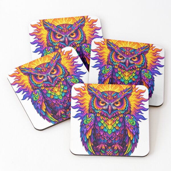 Item preview, Psychedelic Neon Owl with Radiant Sunburst Trippy Art designed and sold by rajasekhark.