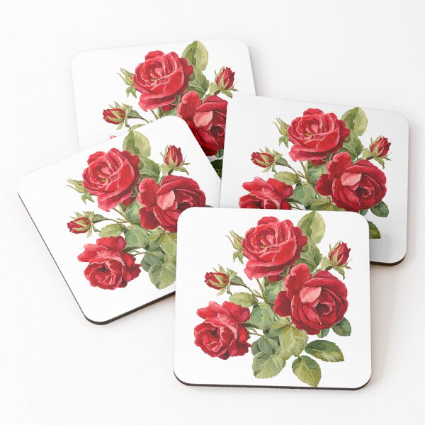 Item preview, Red Rose Bouquet with Green Leaves - Elegant Romantic Floral Art Print designed and sold by DesignArtist.ia.