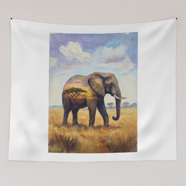 Item preview, Elephant double exposure oil paint designed and sold by KriegerTJ.