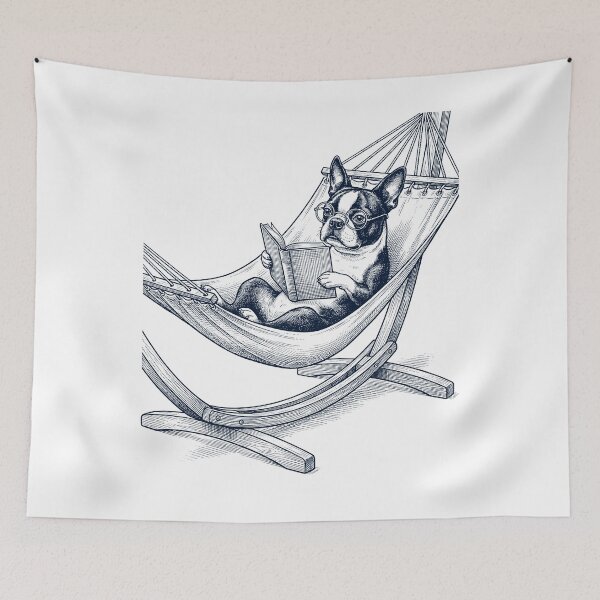 Item preview, Vintage Boston Terrier Reading Book Summer Hammock Dog Lover designed and sold by DoodleTortle.