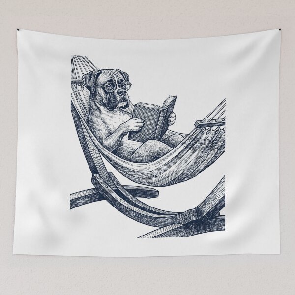 Item preview, Vintage Boxer Dog Reading Book Summer Hammock Dog Lover designed and sold by DoodleTortle.