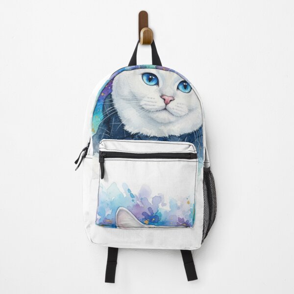 Item preview, White Cat with Blue Eyes - Digital Watercolor Floral Art designed and sold by Stick-Shop9.