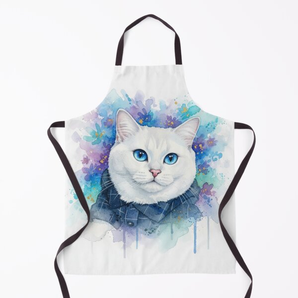 Item preview, White Cat with Blue Eyes - Digital Watercolor Floral Art designed and sold by Stick-Shop9.